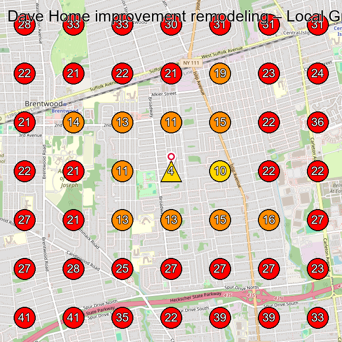 Dave Home improvement remodeling GeoGrid visibility map for Remodeler in Brentwood